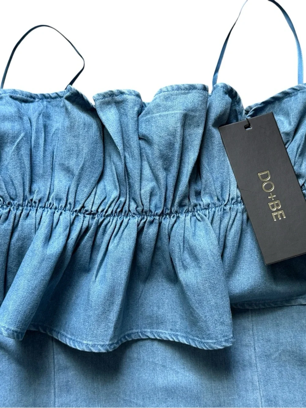 NWT! Denim Strapless Ruffle Light Wash Mini Dress Coastal Western Medium - Picture 5 of 7
